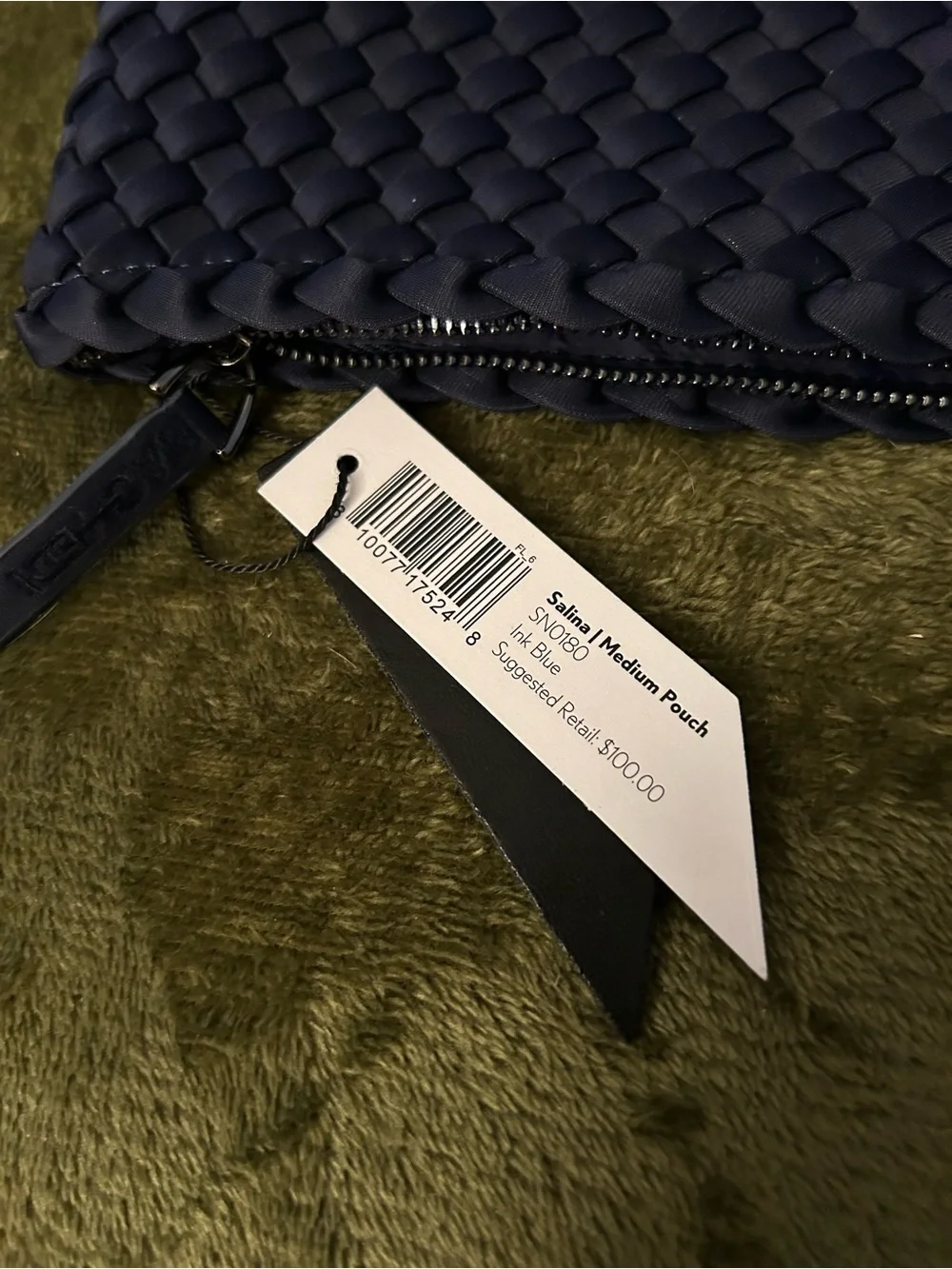 NWT NAGHEDI Salina Medium Woven Neoprene Pouch -Navy Blue (Perfect Condition)